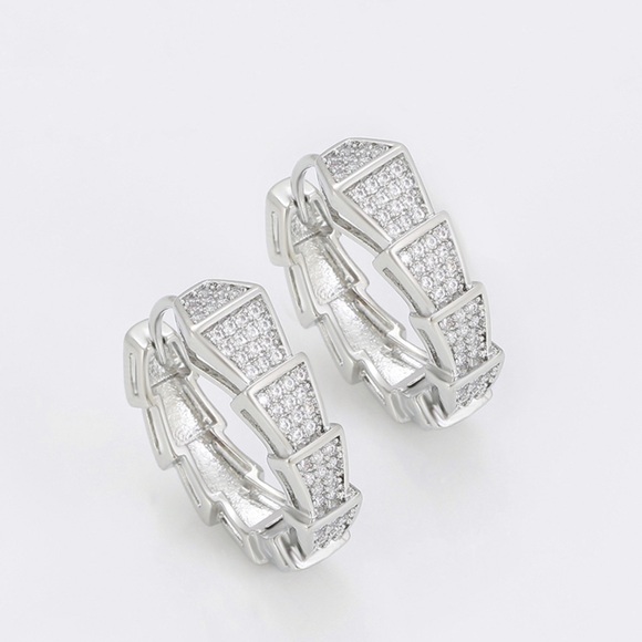 Snake Hoop Earrings Platinum Plated 925 Sterling Silver - Picture 6 of 9